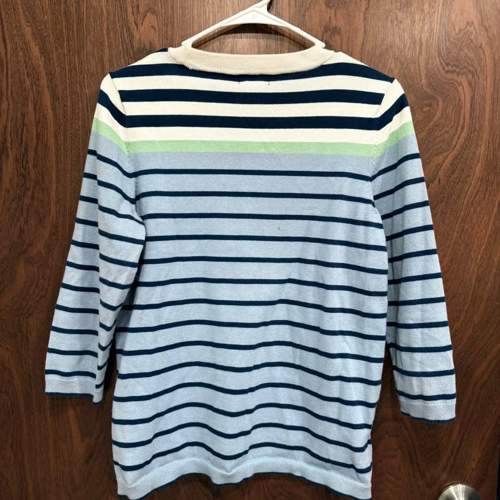 Eddie Bauer Striped Crew Neck Sweater Cotton‎ Blend 3/4 Sleeve Top Large